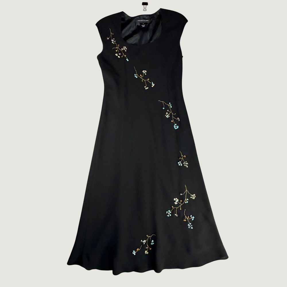 Jones New York Womens Beaded Floral Maxi Dress 12 Black Classic Elegant Formal